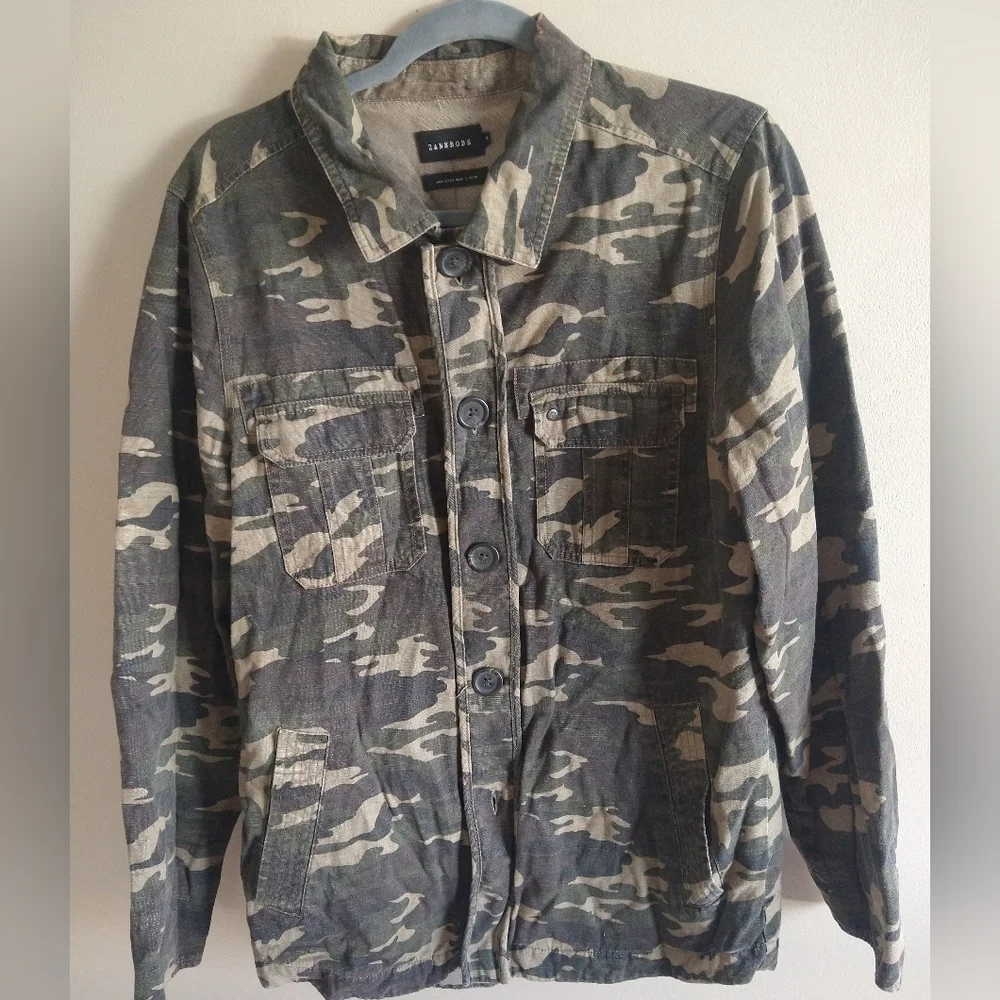 Zanerobe Men's‎ Military Camo Jacket Solid Buttons Up Shirt Size M